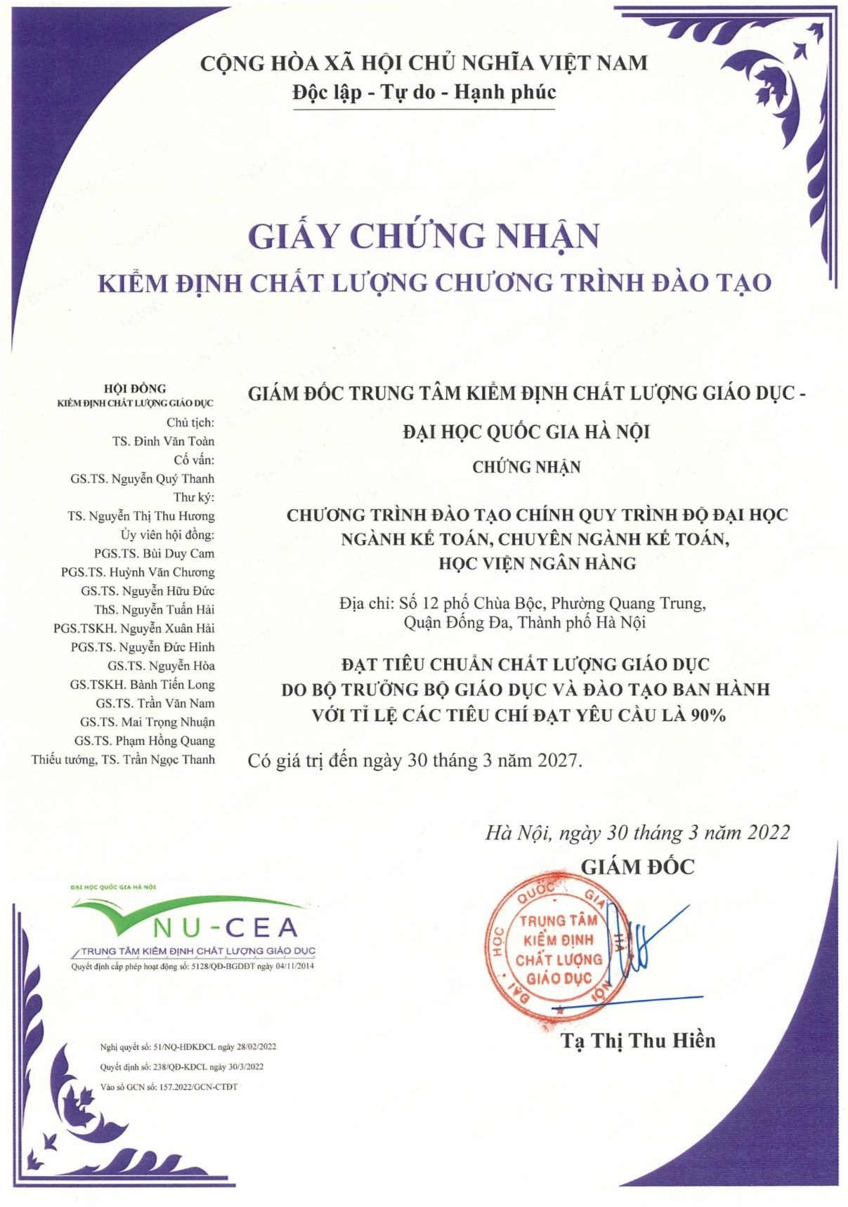 Giấy chứng nhận CTĐT KTKT